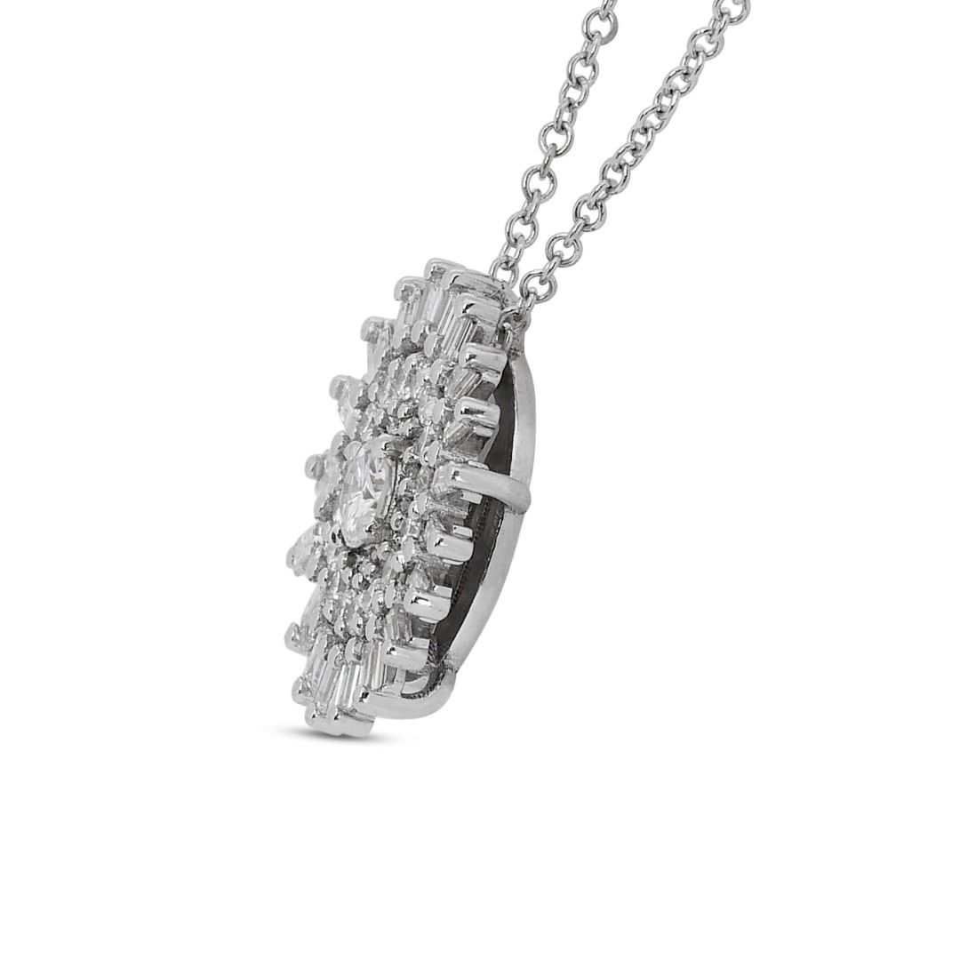 Stunning Flower-designed Diamond Necklace in 18K White Gold