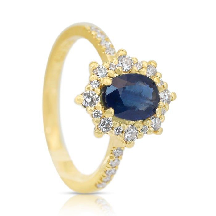 Captivating 1.49ct Sapphire and Diamonds Cluster Ring in 18k Yellow Gold