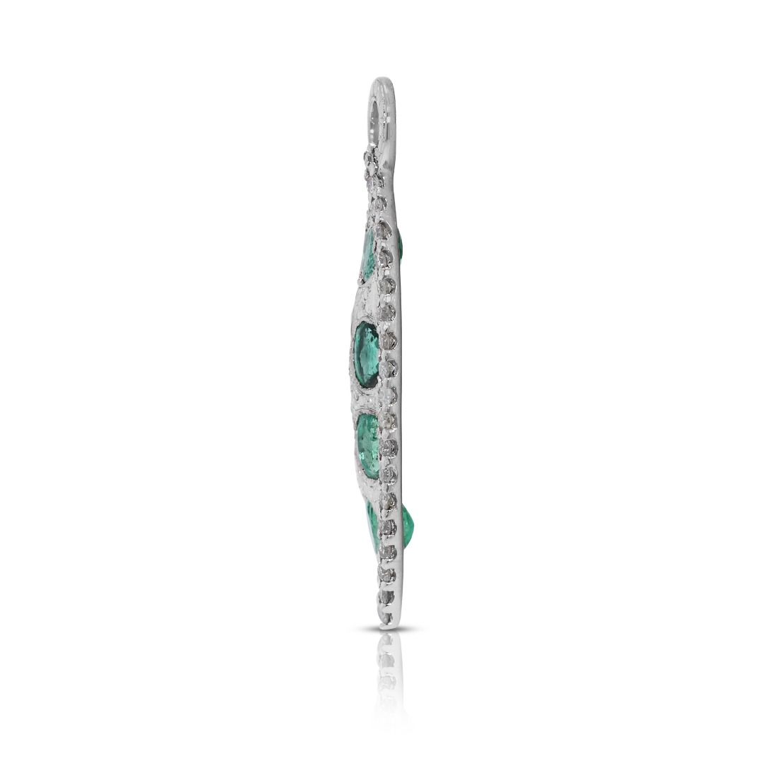 Vibrant 1.15ct Emerald & Natural Diamond Pendant in 9K White Gold