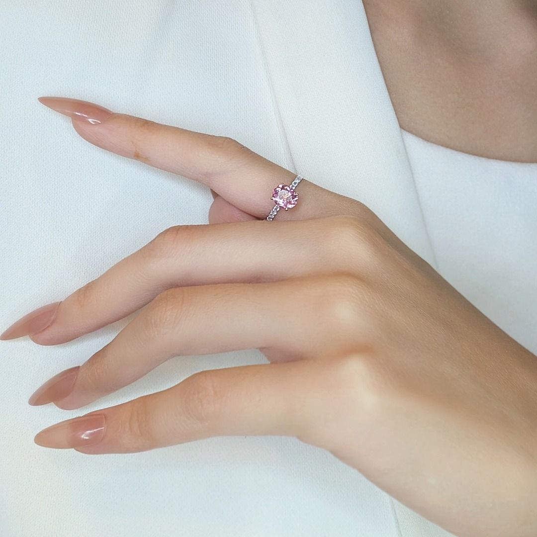 Gorgeous 1.55ct Pink Tourmaline & Sapphire Pave Ring in 18K White Gold