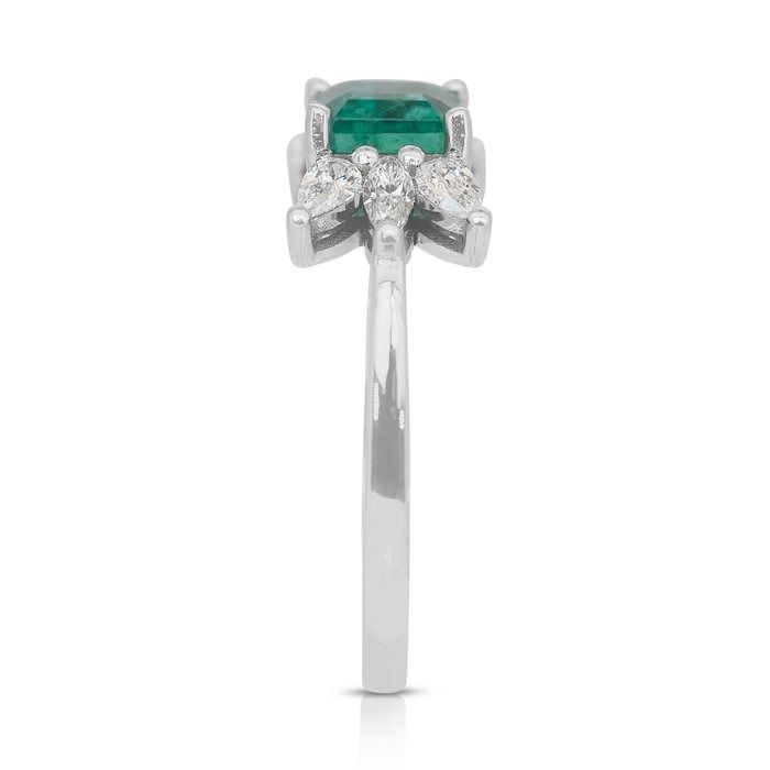 Captivating Emerald and Diamonds Cluster Ring in 18k White Gold