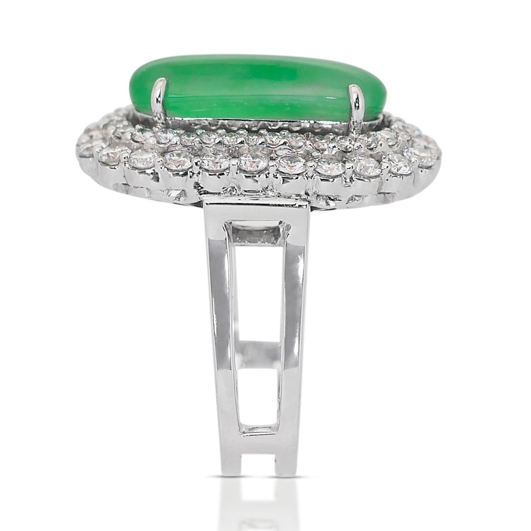 Elegant 3 carats and 25 points Jade with Natural Diamond Double Halo Ring in 18K White Gold with IGI