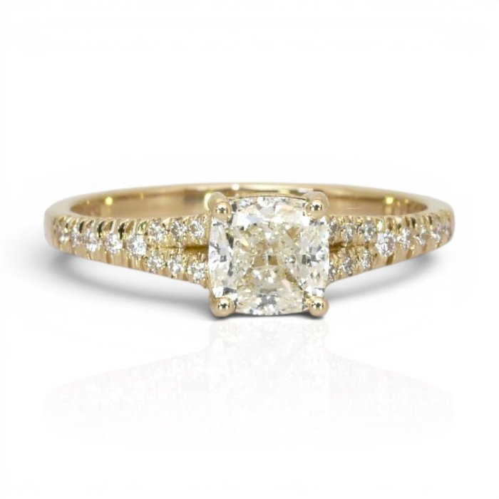 1.21 Carats GCI Certified Natural Diamond 14K Yellow Gold Pave Ring
