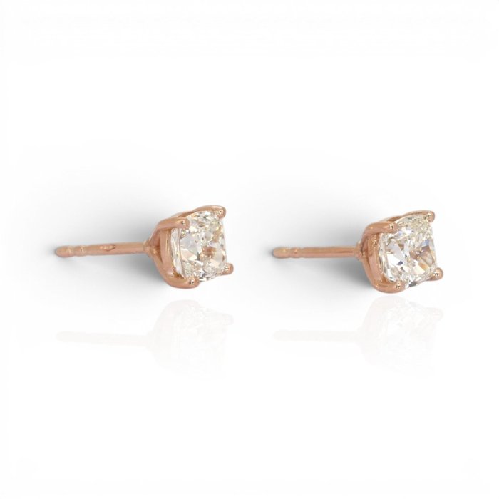 2.10 Carats IGI Certified Natural Diamond 18K Rose Gold Stud Earrings