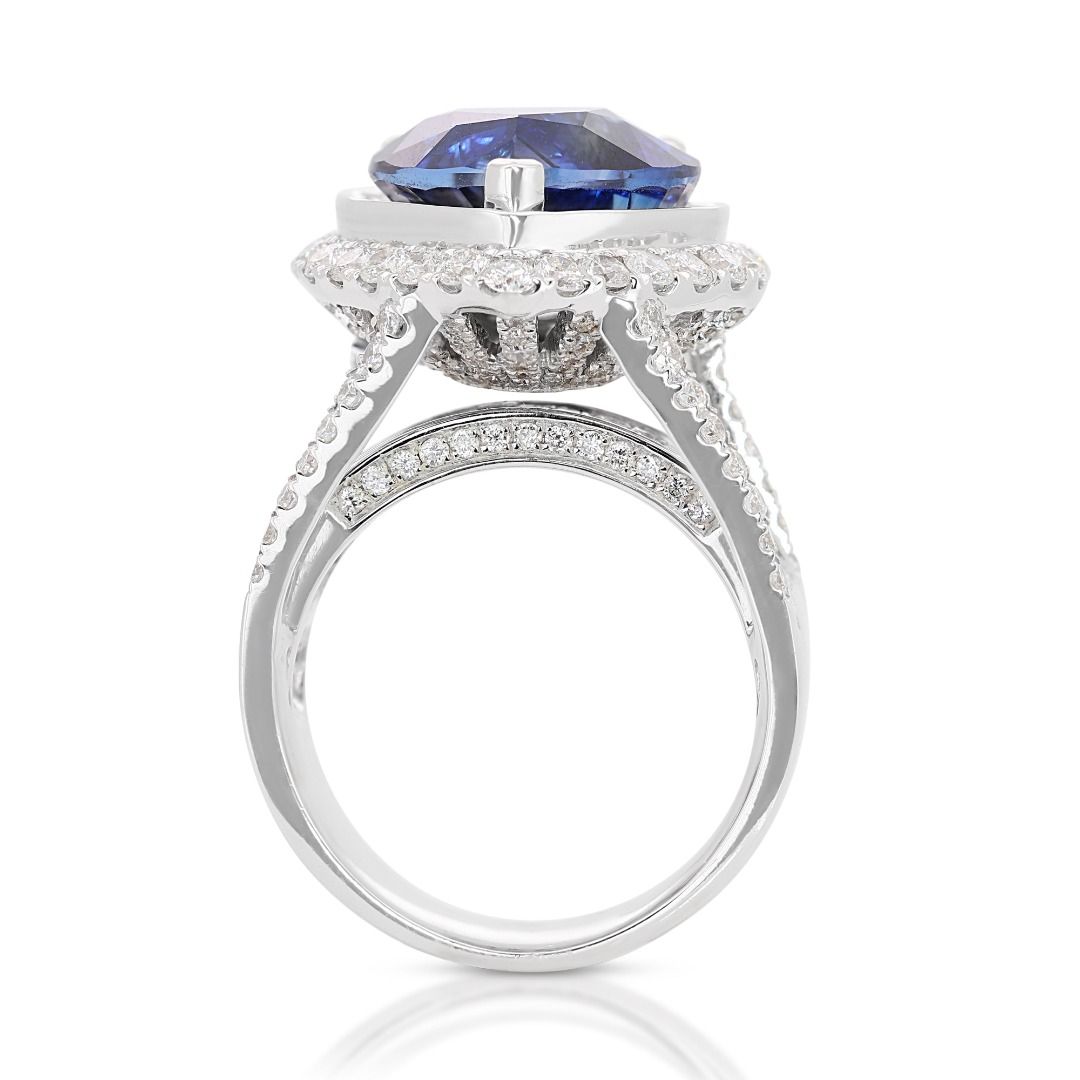 Fabulous 18.14ct Heart Shape Dome Sapphire Ring with Side Diamonds - GRS & IGI Certified