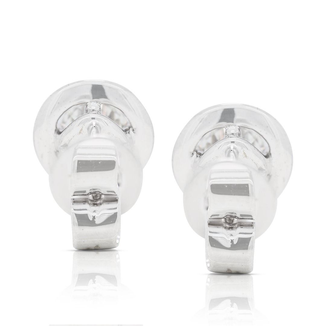 Sophisticated 0.92ct Natural Diamond Halo Earrings in 18K White Gold