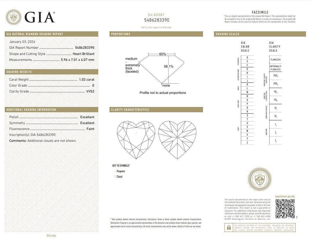 Stunning 2 carat and 3 points Double Excellent Ideal Cut Pair of Heart-Shaped Natural Diamonds