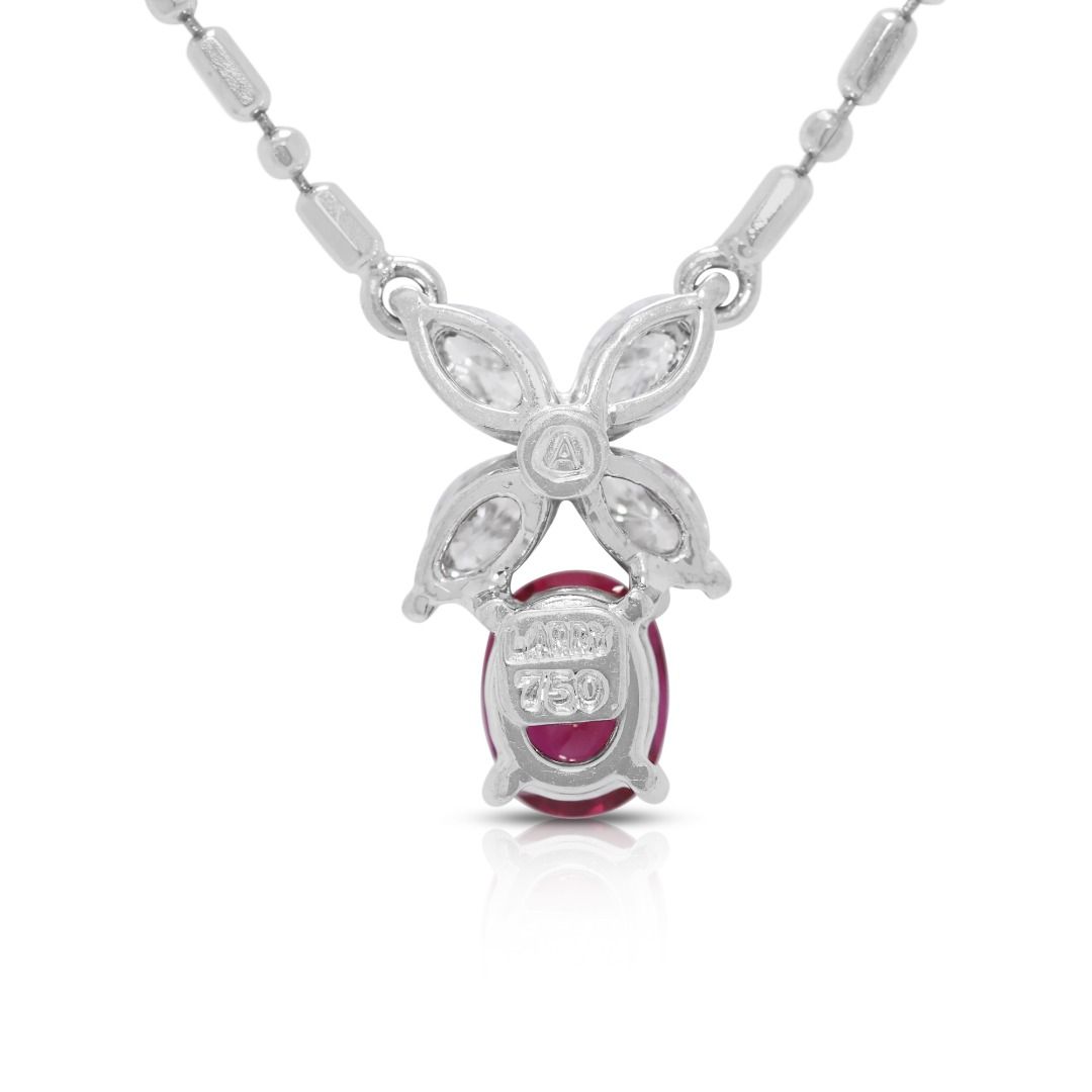 Elegant 0.63ct Ruby & Natural Diamond 18K White Gold Necklace by Larry Jewelry