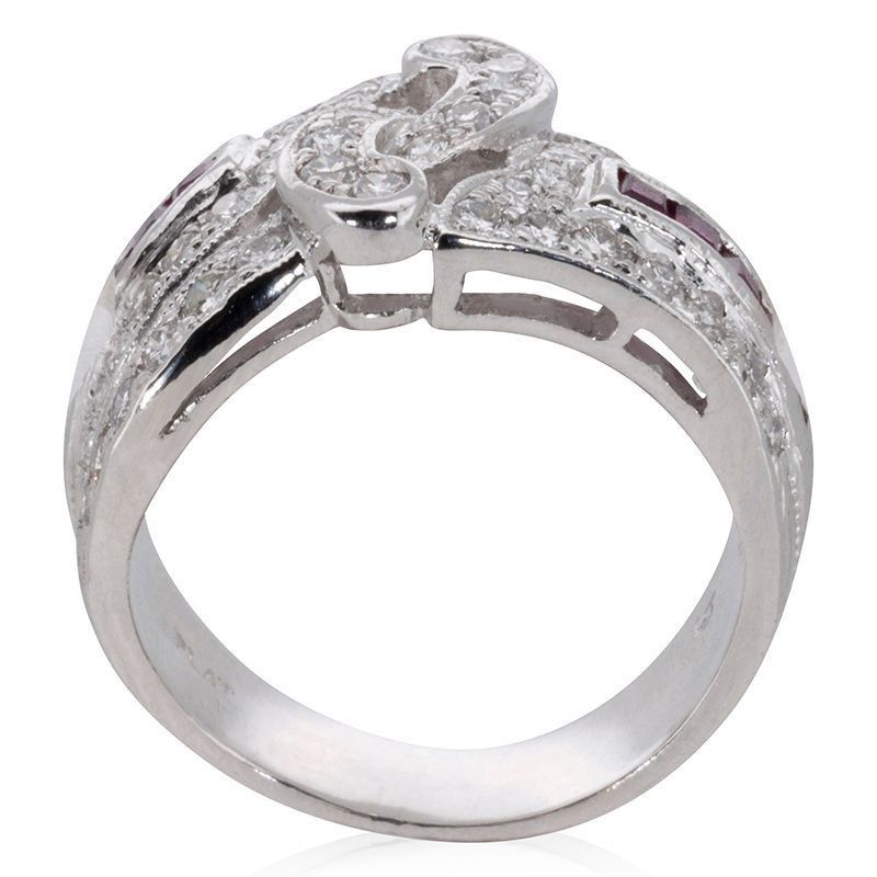 Fancy 0.95ct Ruby and Natural Diamonds Ring in Platinum