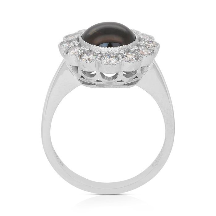 Mesmerizing 4.84ct Cat's-Eye Chrysoberyl and Diamonds Cluster Ring in 18k White Gold