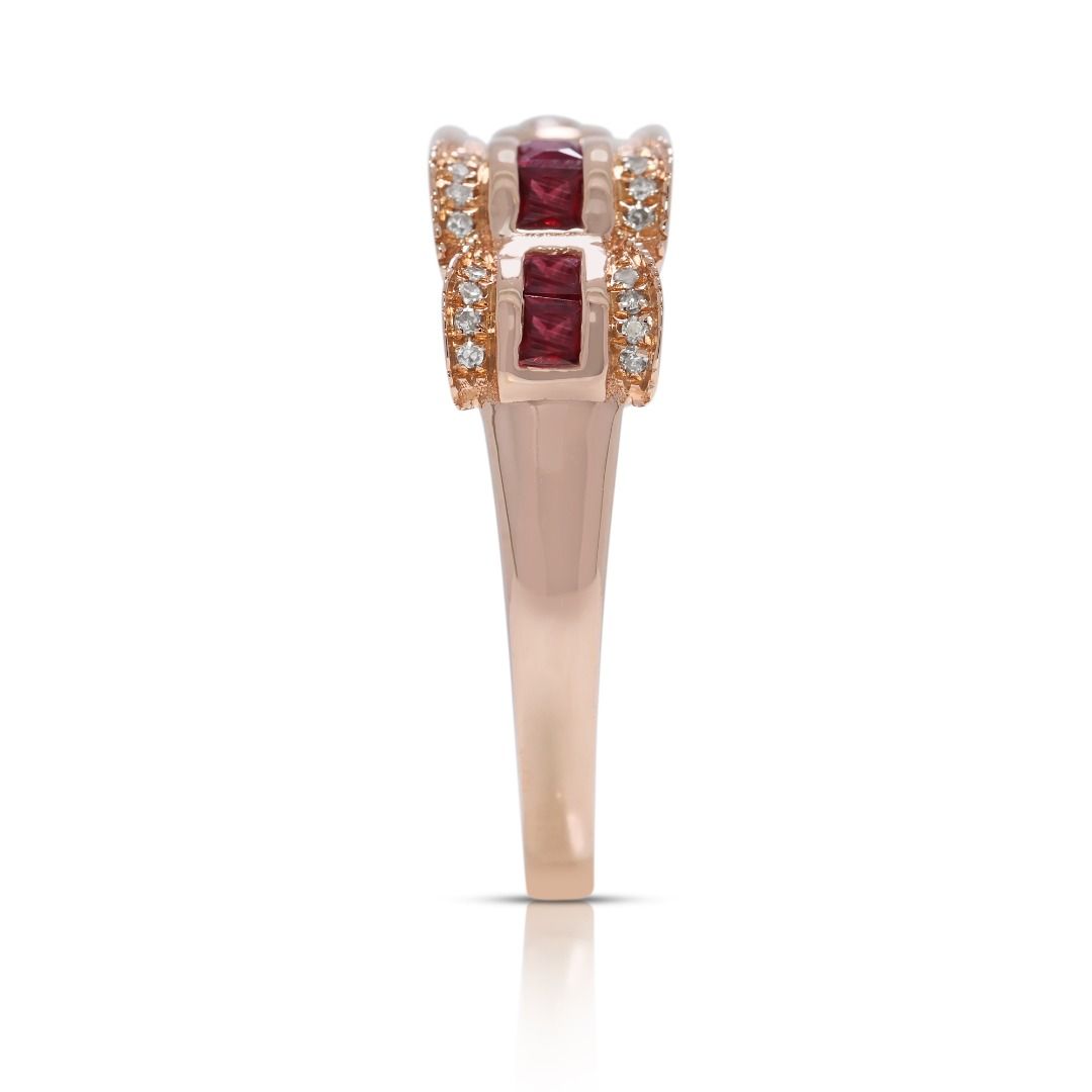 Charming 0.73ct Ruby and Natural Diamonds Ribbon Ring in 18K Rose Gold
