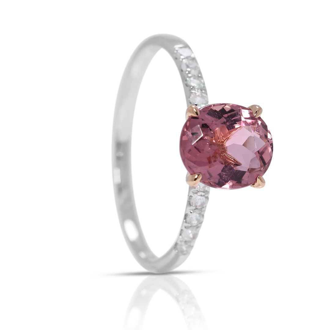 Gorgeous 1.55ct Pink Tourmaline & Sapphire Pave Ring in 18K White Gold