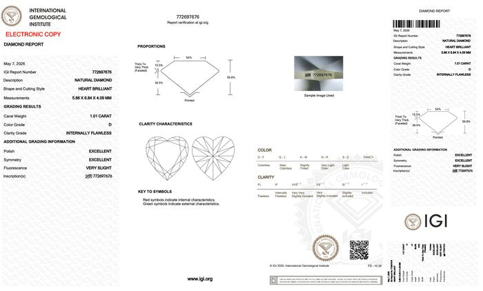 1.01 Carat IGI Certified Natural Heart Diamond