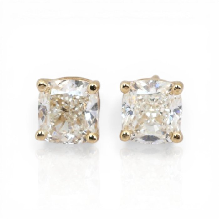 1.85 Carats GCI Certified Natural Diamond 18K Yellow Gold Stud Earrings