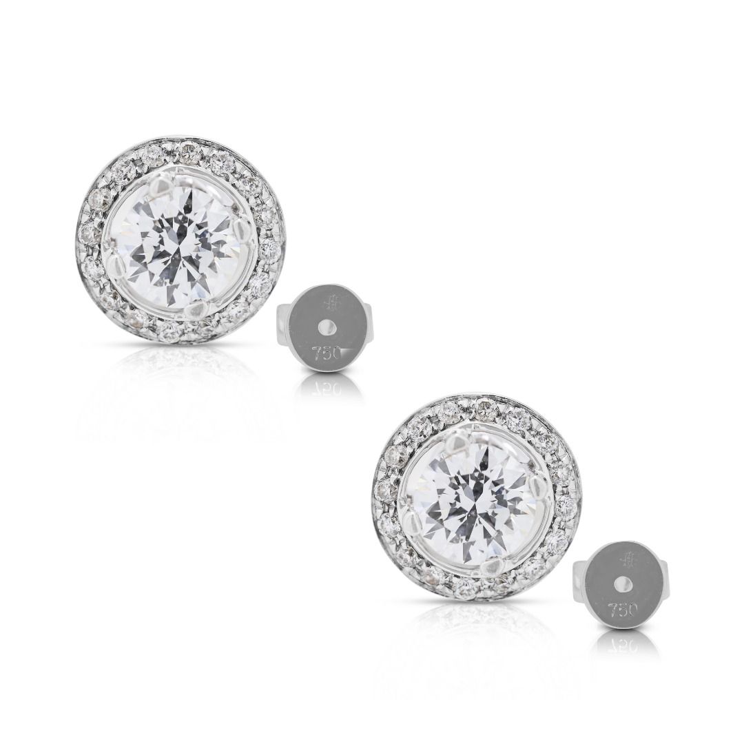 Sophisticated 0.92ct Natural Diamond Halo Earrings in 18K White Gold