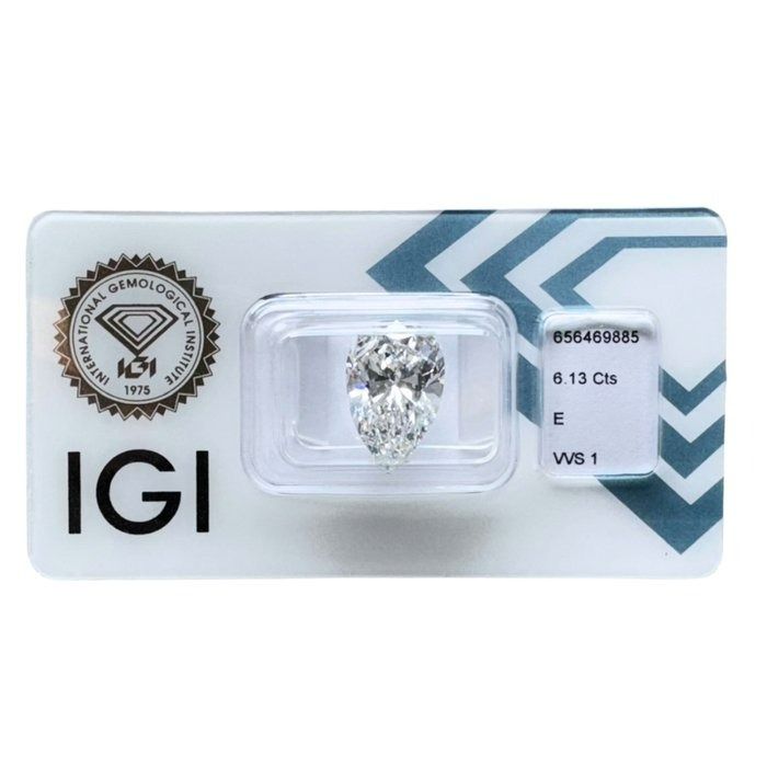 Radiant 6.13ct Pear-Shaped Natural Diamond - IGI Certified