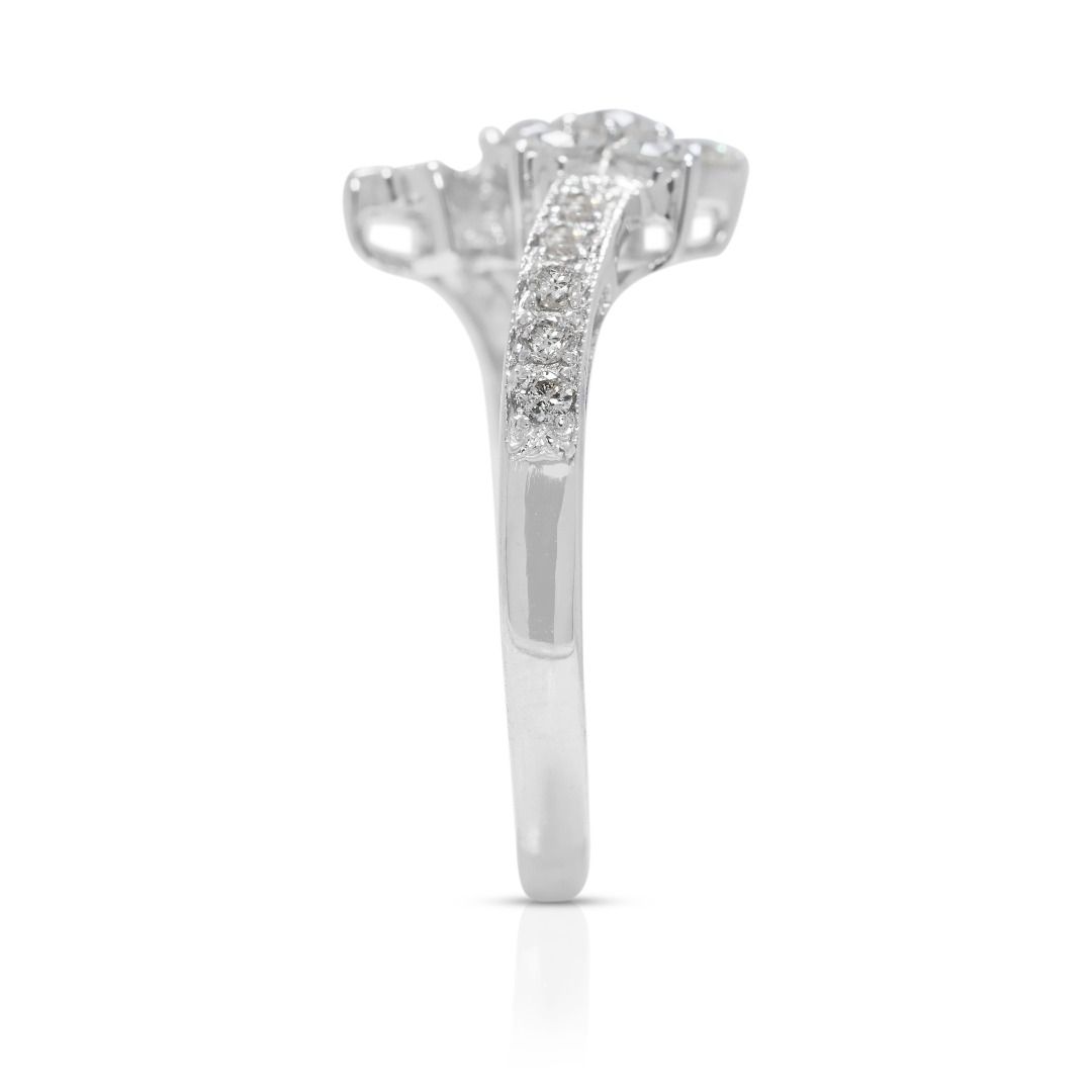 Charming 0.34ct Floral Natural Diamond Ring with Unique Band in 18K White Gold