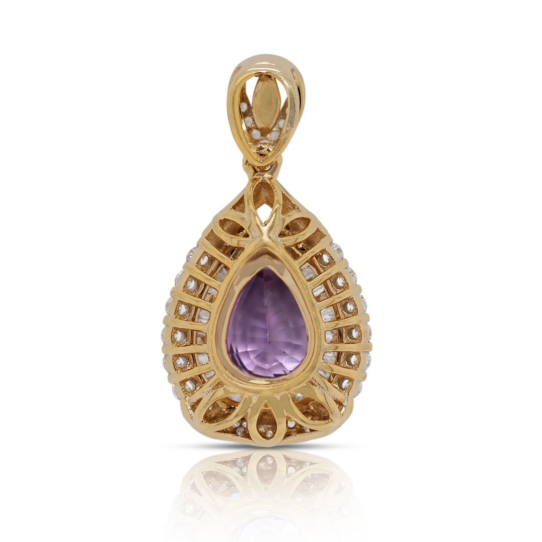 Enchanting 1.14ct Purple Sapphire and Natural Diamonds Pendant in 18K Yellow Gold