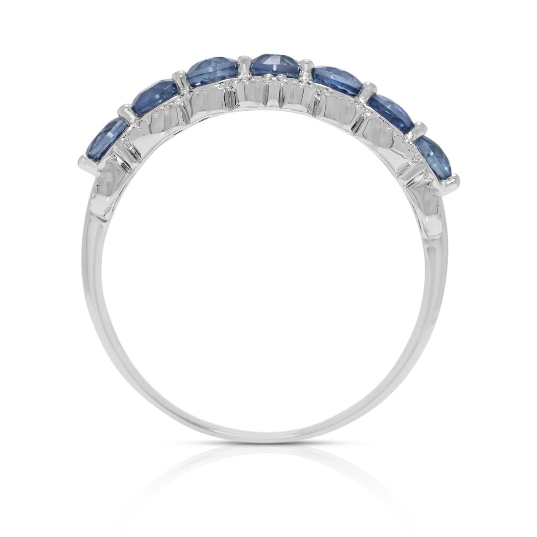 Intricate 0.61ct Sapphire and Natural Diamonds Ring in 18K White Gold
