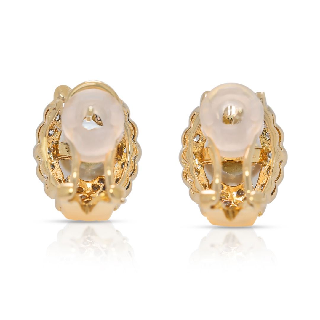 Elegant Akoya Pearl & Natural Diamond 18K Yellow Gold Latch Back Earrings
