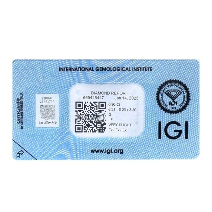 Brilliant 0.90ct Triple Excellent Ideal Cut Round-Shaped Diamond - IGI Certified