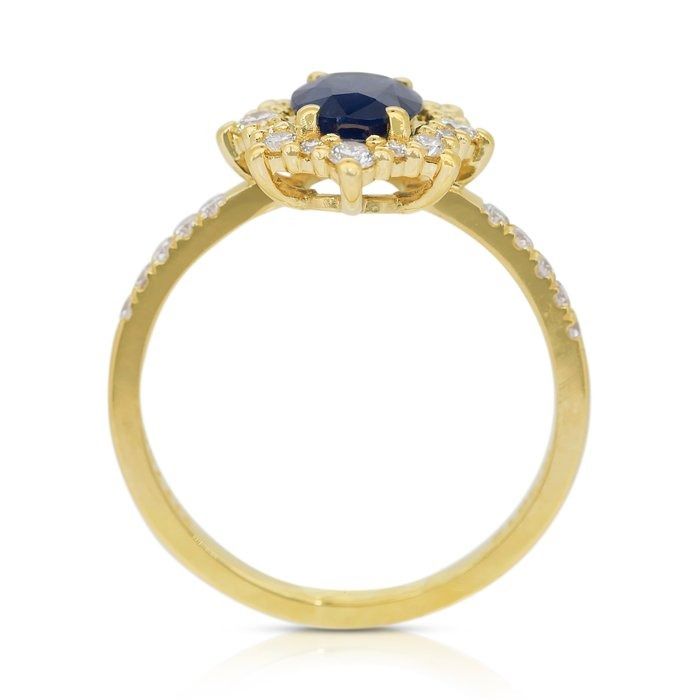 Captivating 1.49ct Sapphire and Diamonds Cluster Ring in 18k Yellow Gold