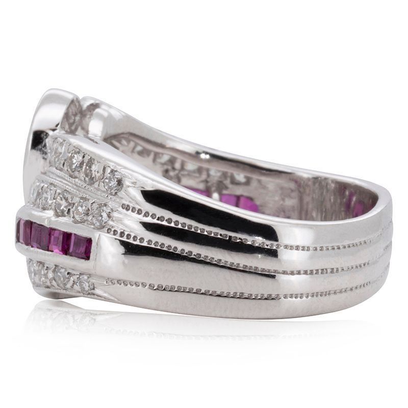 Fancy 0.95ct Ruby and Natural Diamonds Ring in Platinum