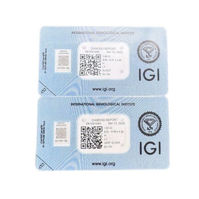 Brilliant 3.17ct Double Excellent Ideal Cut Square Cushion Pair of Diamonds - IGI Certified