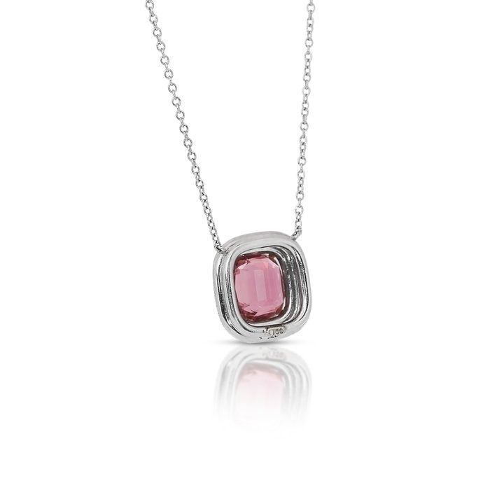 Alluring 2 carats Tourmaline and Natural Diamond Halo Necklace in 18k Two-Toned Gold with IGI