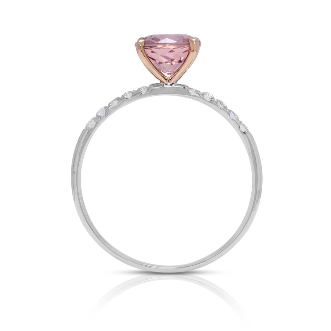 Gorgeous 1.55ct Pink Tourmaline & Sapphire Pave Ring in 18K White Gold