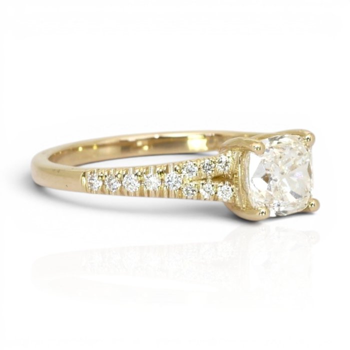1.21 Carats GCI Certified Natural Diamond 14K Yellow Gold Pave Ring