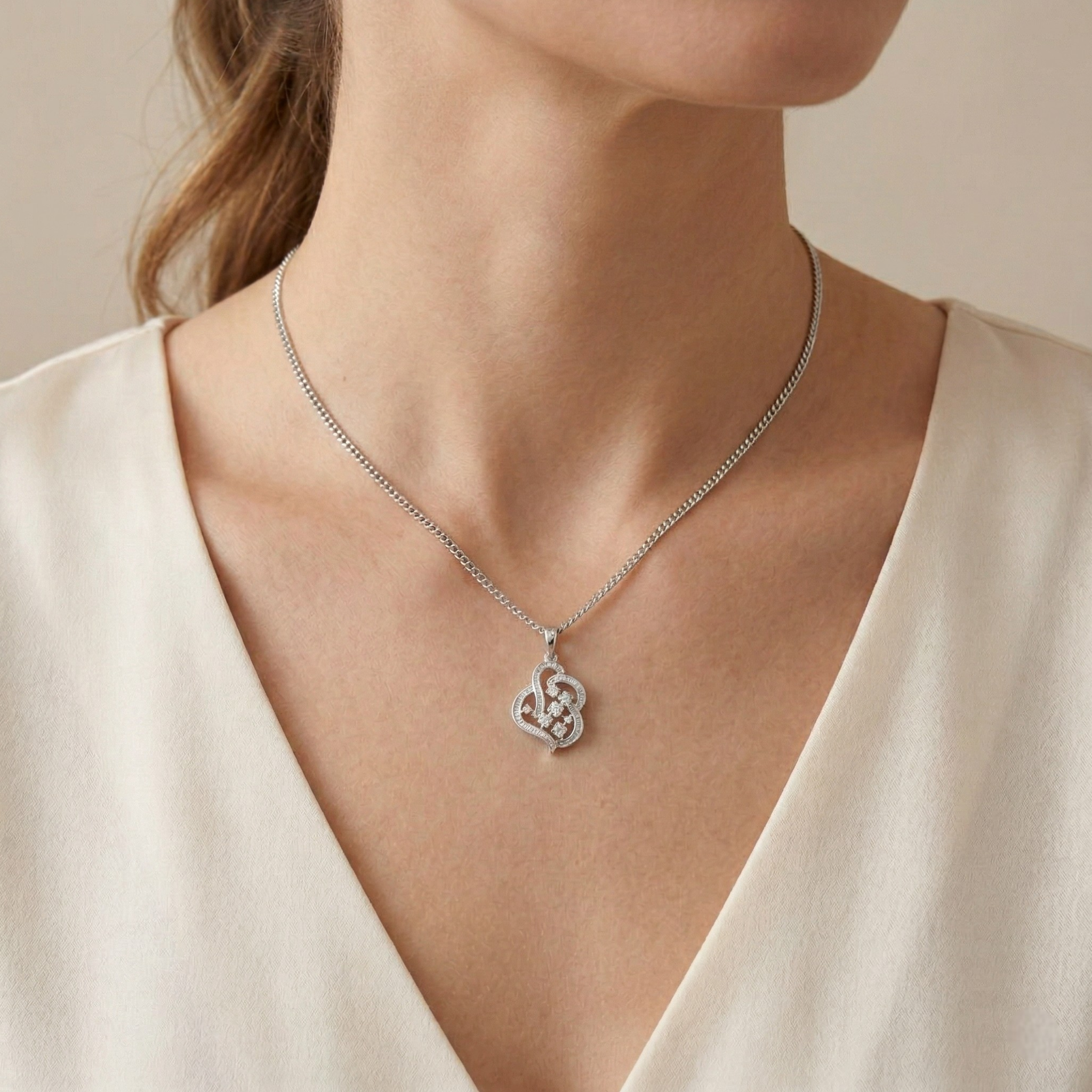 Graceful 0.61ct Diamond Flow Pendant in 9K White Gold (New)