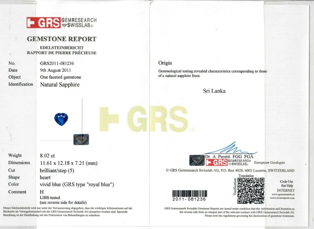 Fabulous 18.14ct Heart Shape Dome Sapphire Ring with Side Diamonds - GRS & IGI Certified