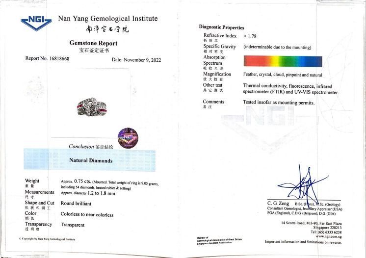 Fancy 0.95ct Ruby and Natural Diamonds Ring in Platinum