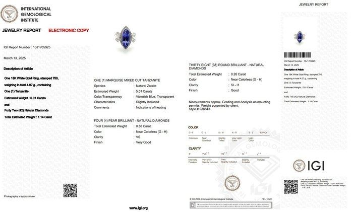 Captivating 6.15ct Tanzanite and Diamonds Cocktail Ring in 18k White Gold