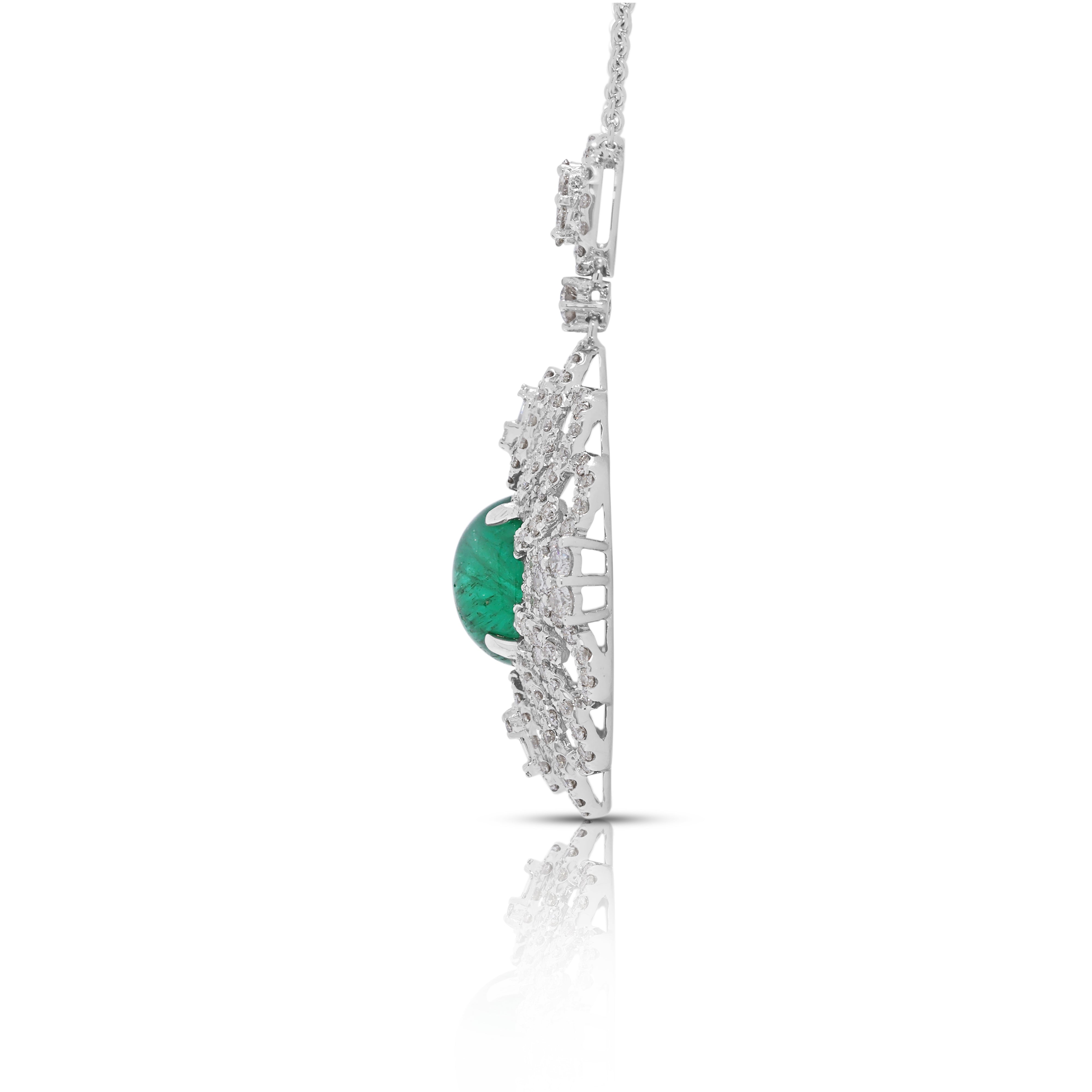 Vintage-Inspired 5.63ct Emerald & Natural Diamond Necklace in 18K White Gold