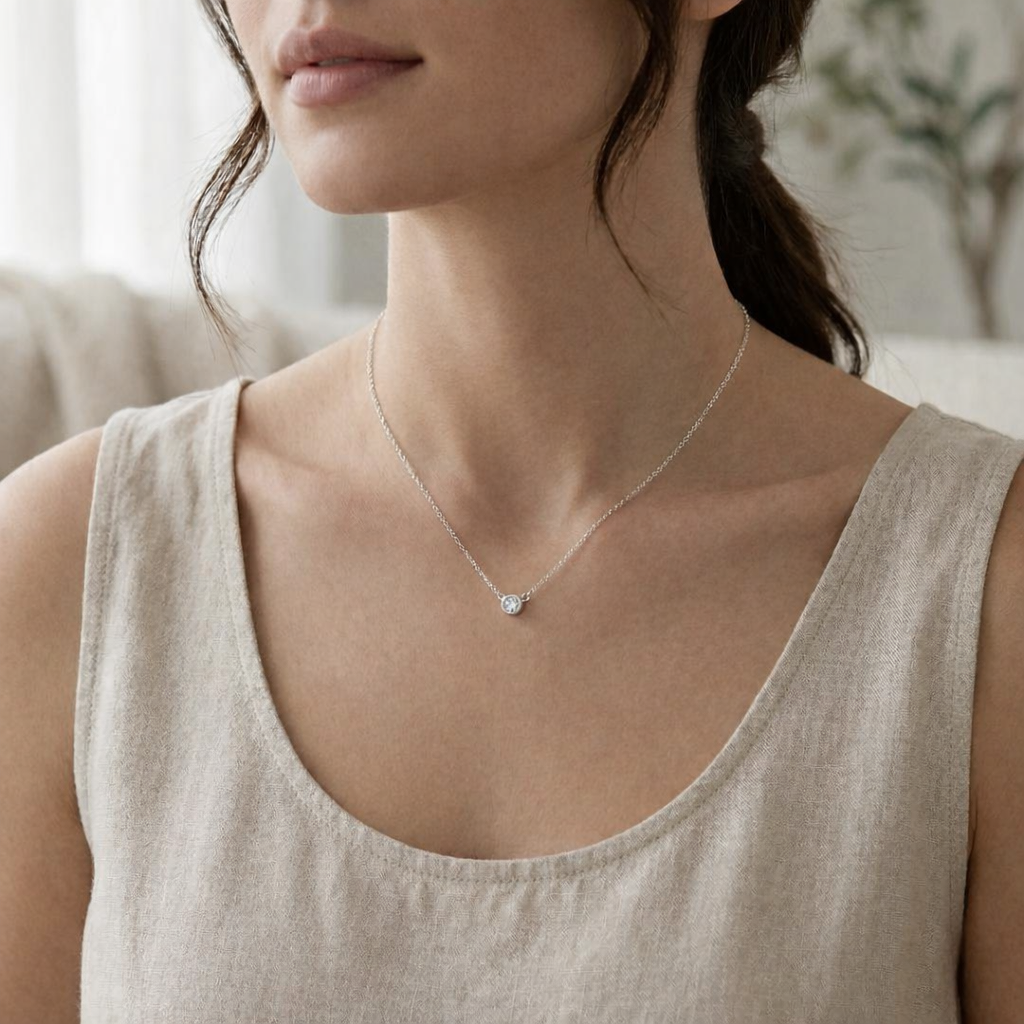 Radiant 0.30ct Natural Diamond Round Brilliant Solitaire Necklace in 18K White Gold (New)