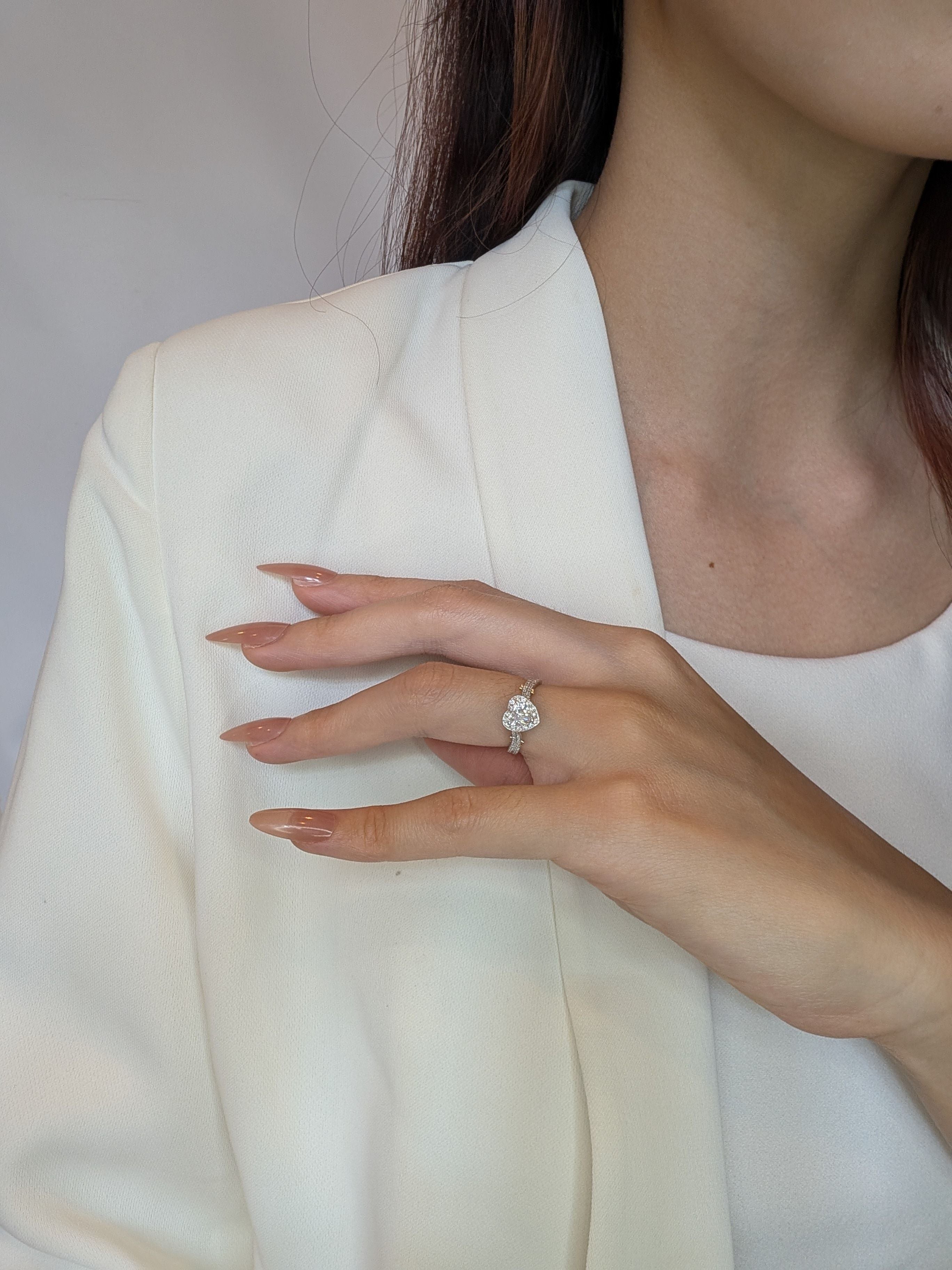 Stylish 0.74ct Heart Shape Natural Diamond Two Toned Ring - GIA Certified