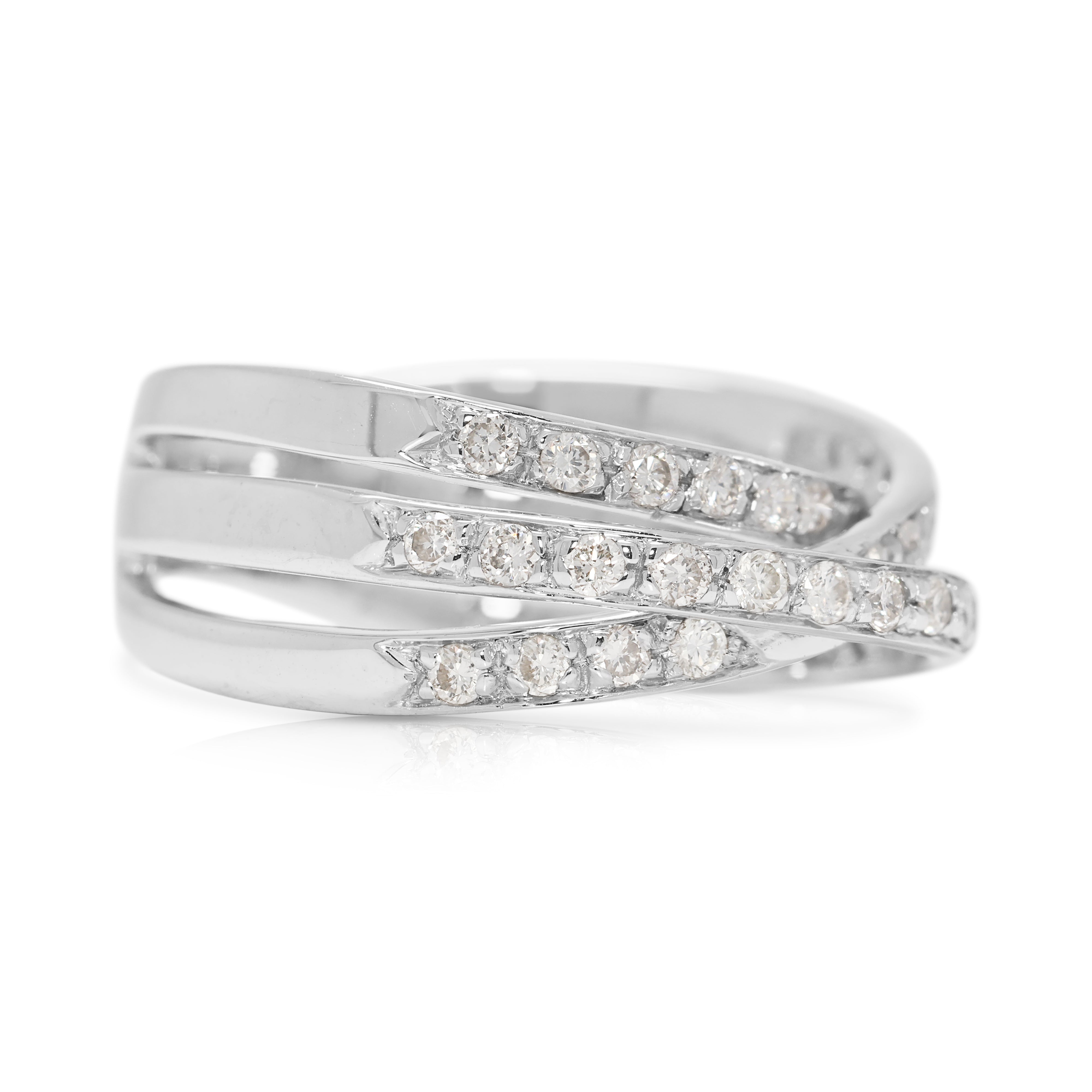 Elegant 0.64ct Natural Diamond Crossover Ring in 18K White Gold