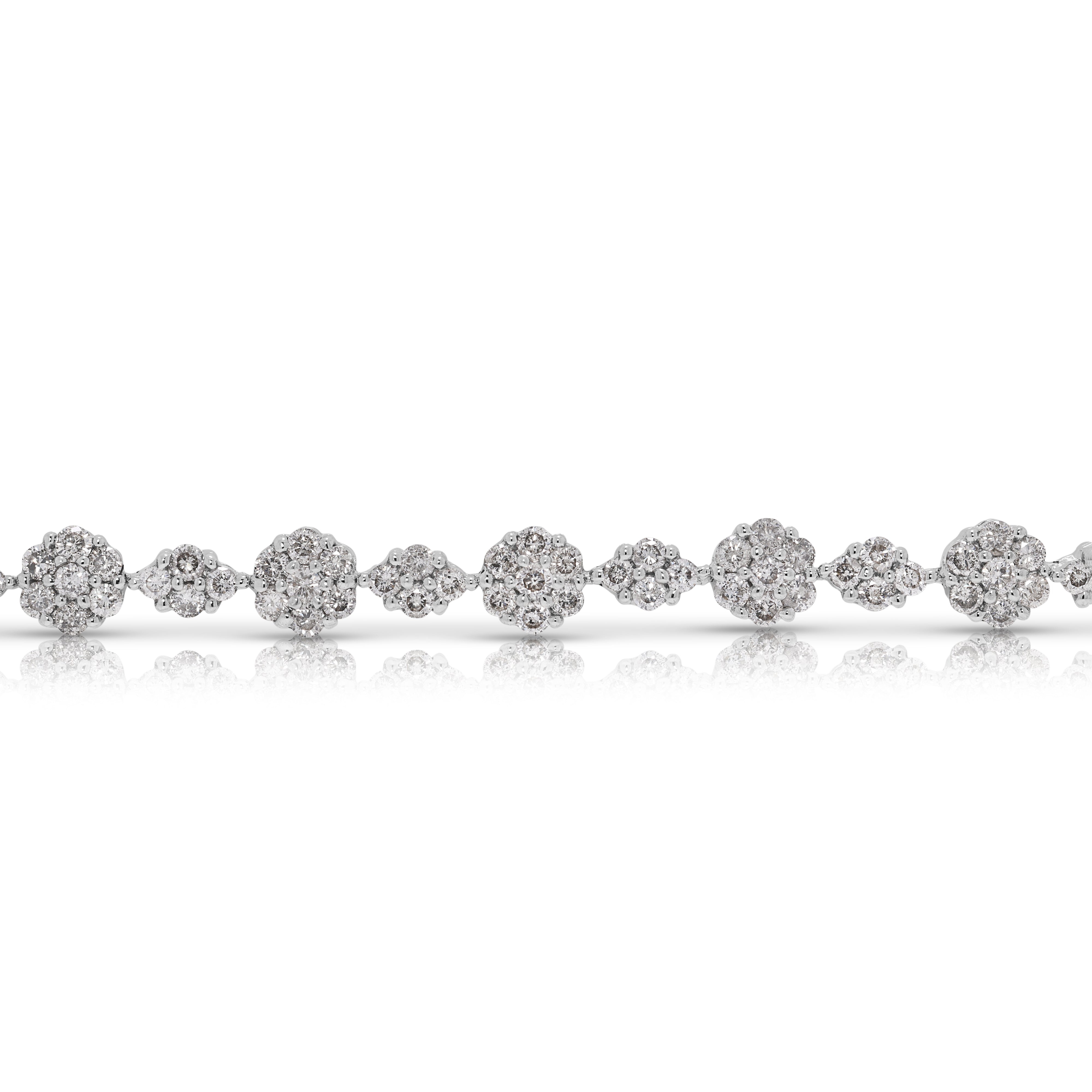Brilliant 2.15ct Natural Diamond Cluster Bracelet in 18K White Gold