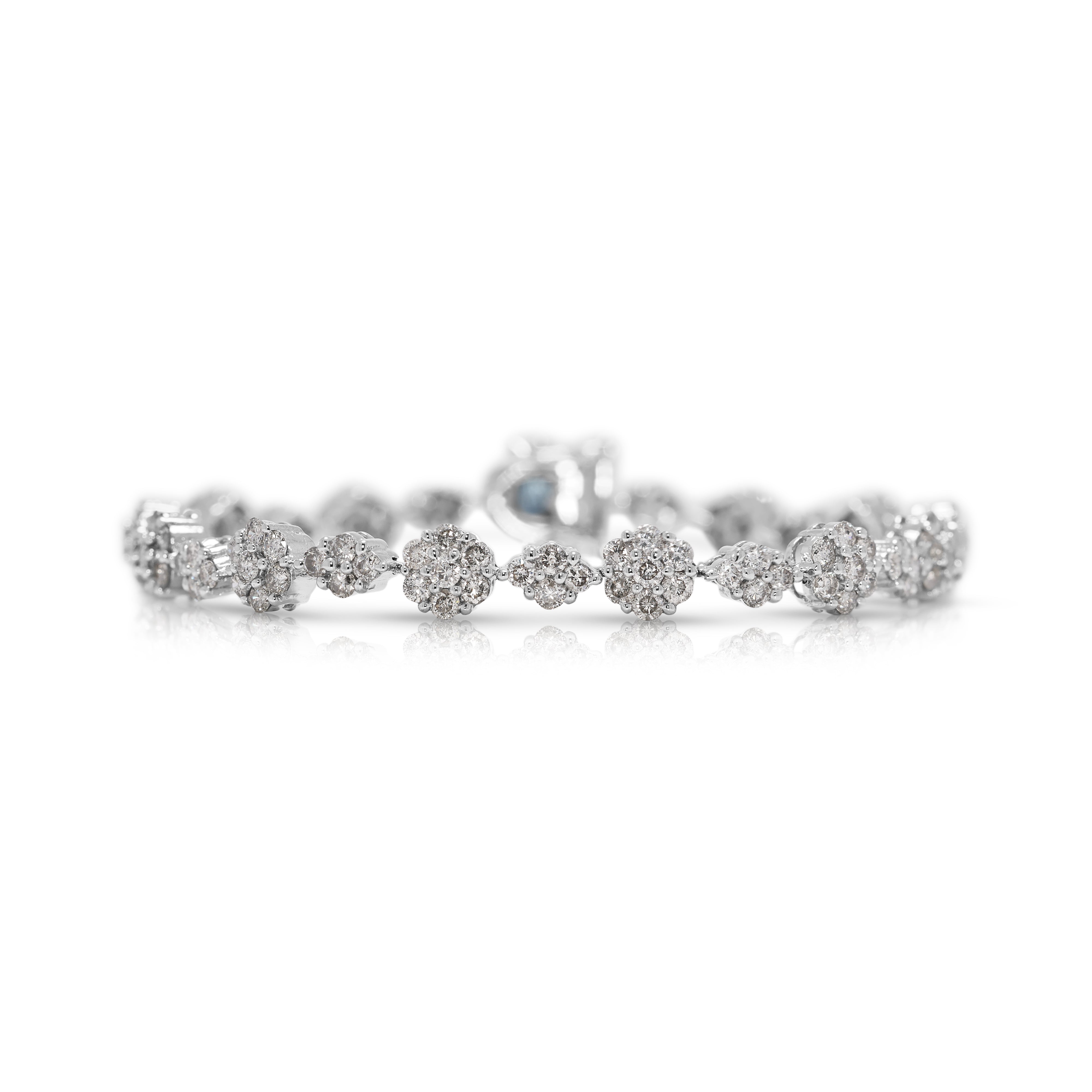 Brilliant 2.15ct Natural Diamond Cluster Bracelet in 18K White Gold