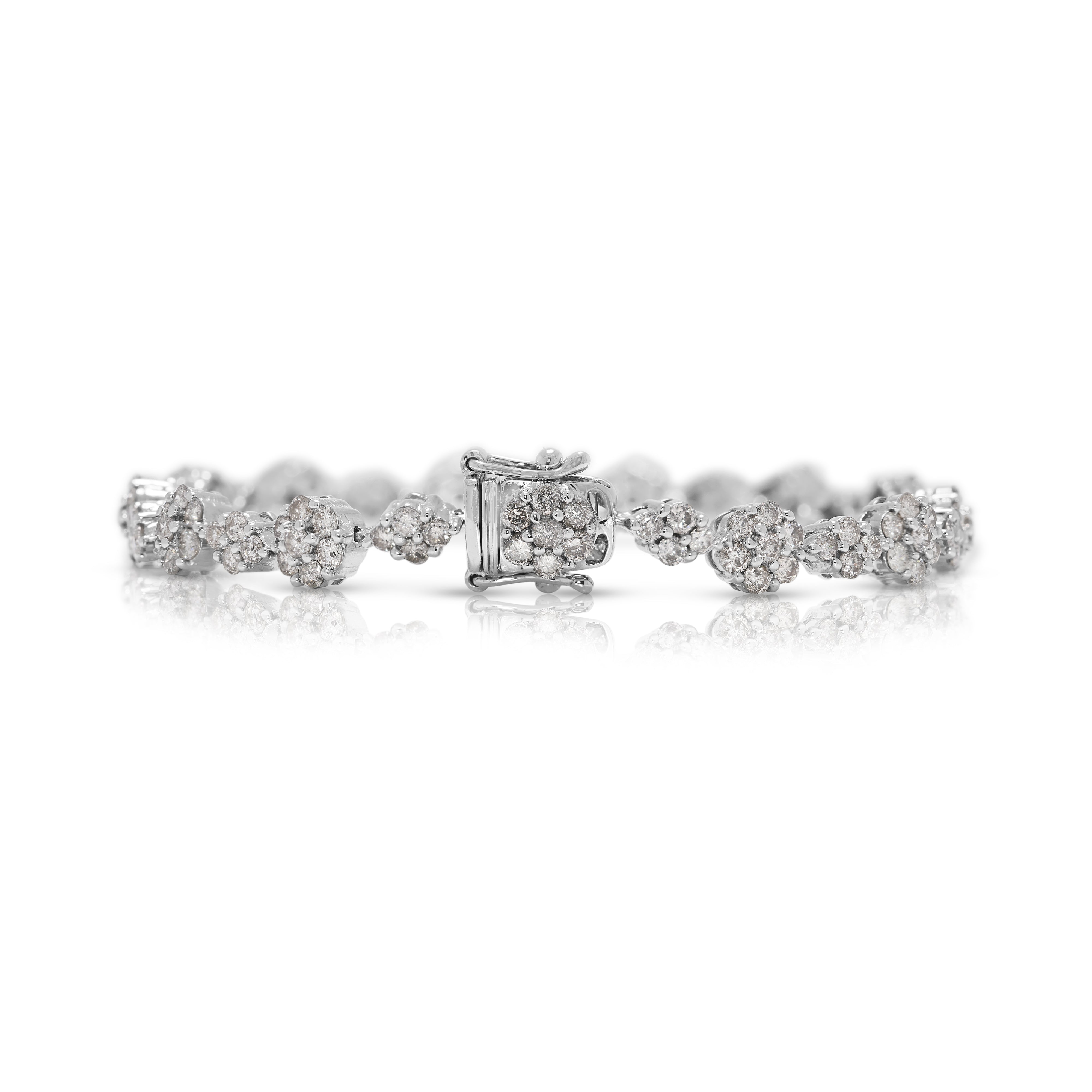 Brilliant 2.15ct Natural Diamond Cluster Bracelet in 18K White Gold