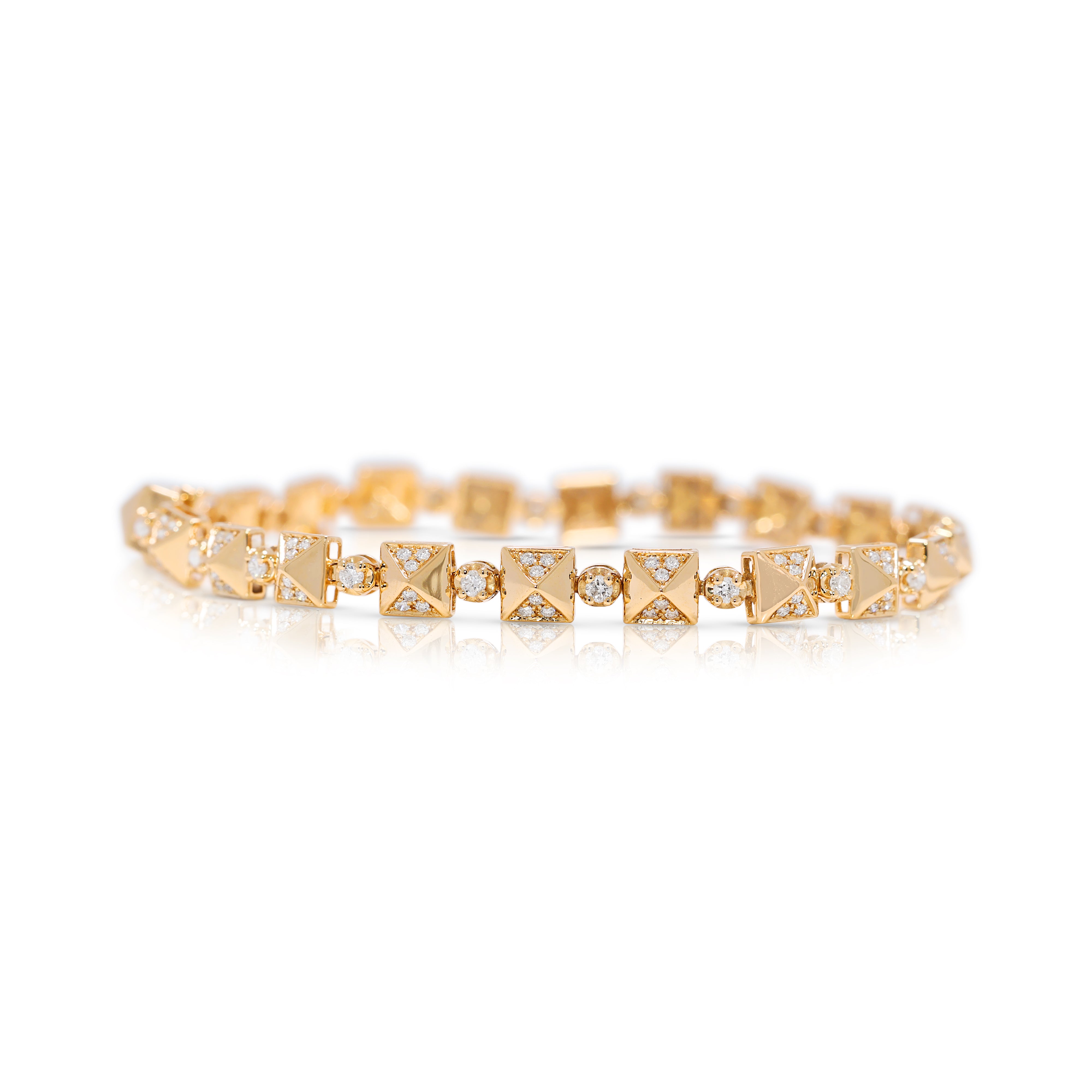 Luxurious 1.10ct Natural Diamond Link Bracelet in 18K Yellow Gold