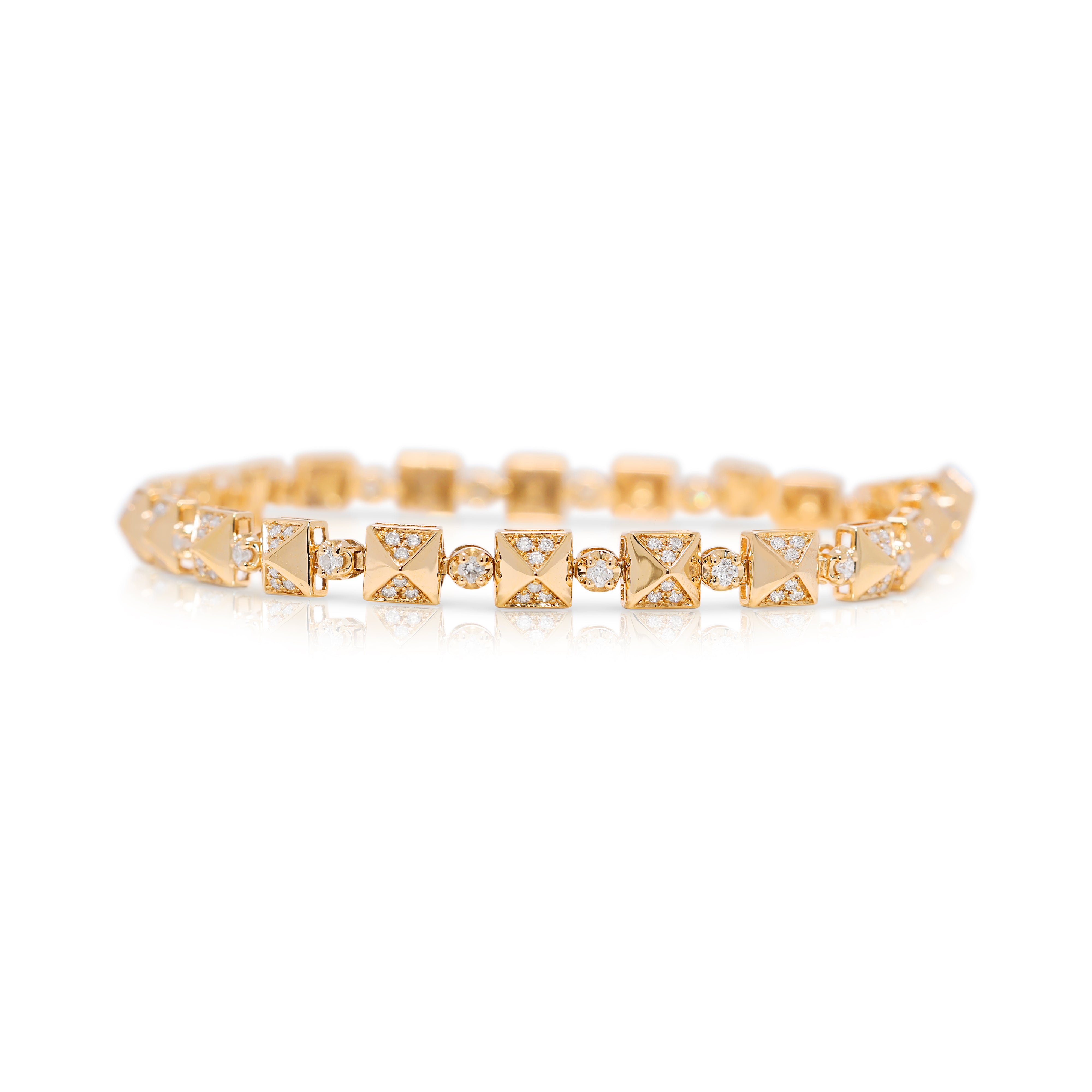 Luxurious 1.10ct Natural Diamond Link Bracelet in 18K Yellow Gold