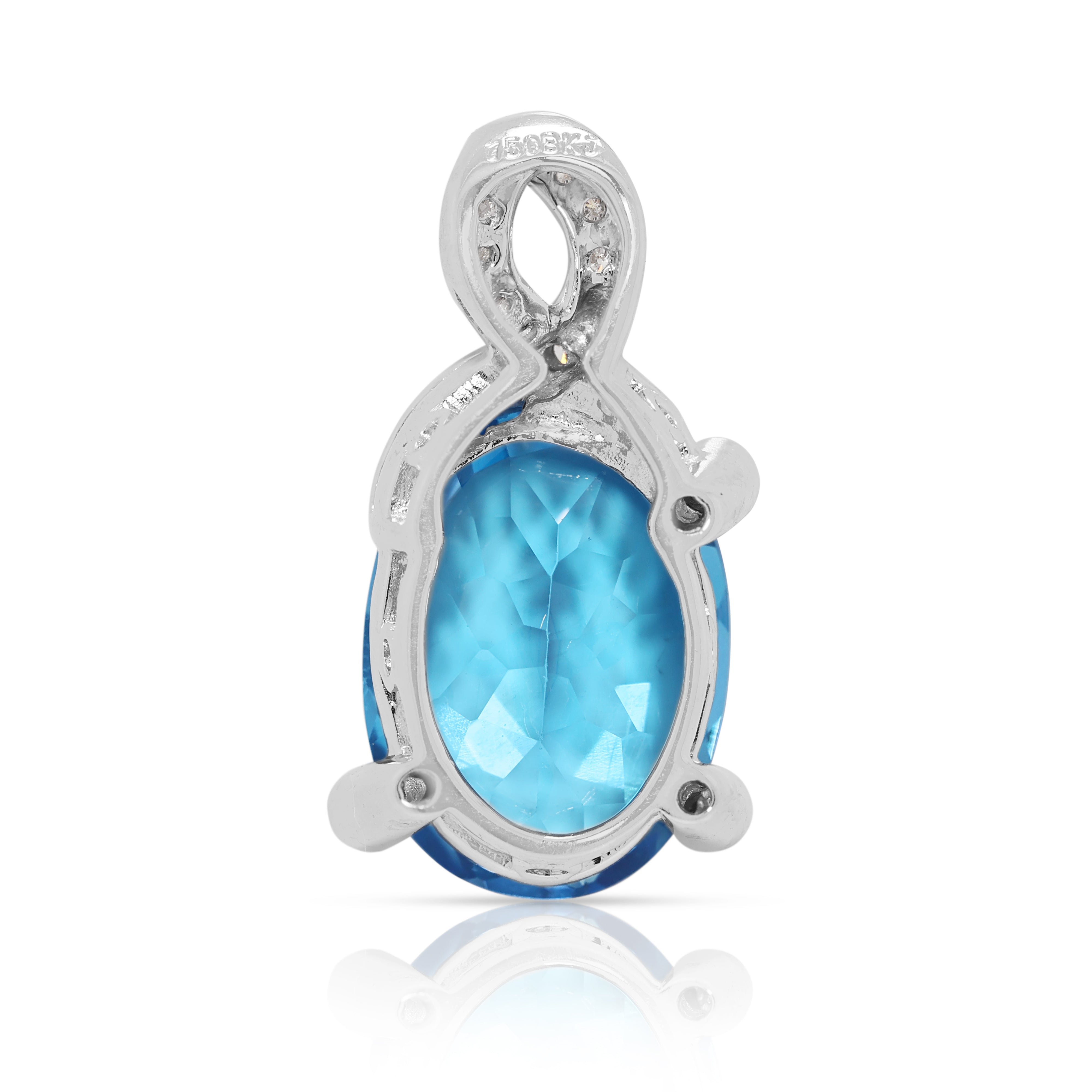 Striking 10.22ct Blue Topaz & Natural Diamond Pendant in 18K White Gold