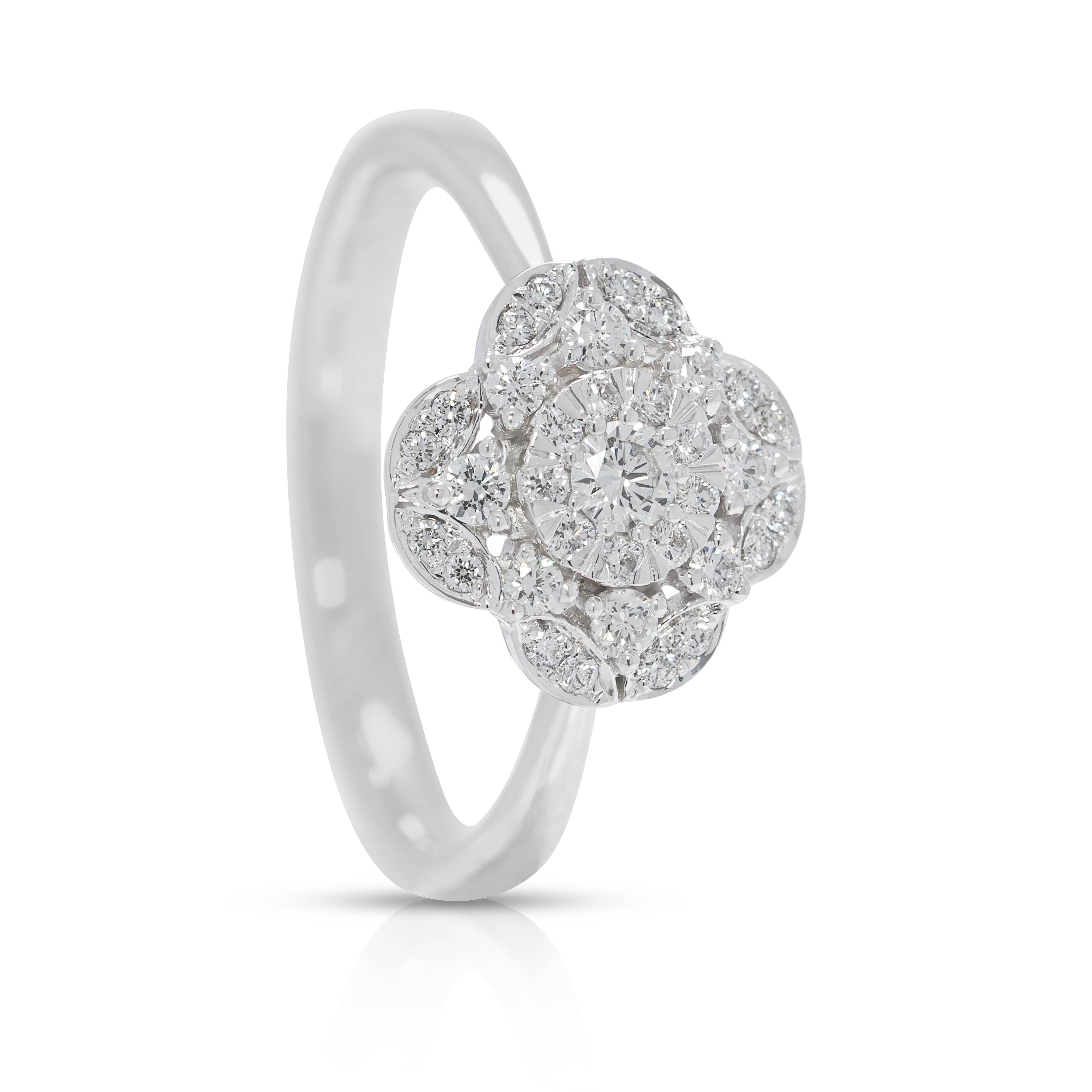 Sparkling 0.28ct Natural Diamond Four-Leaf Clover Cluster 18K White Gold Ring  (Unworn)