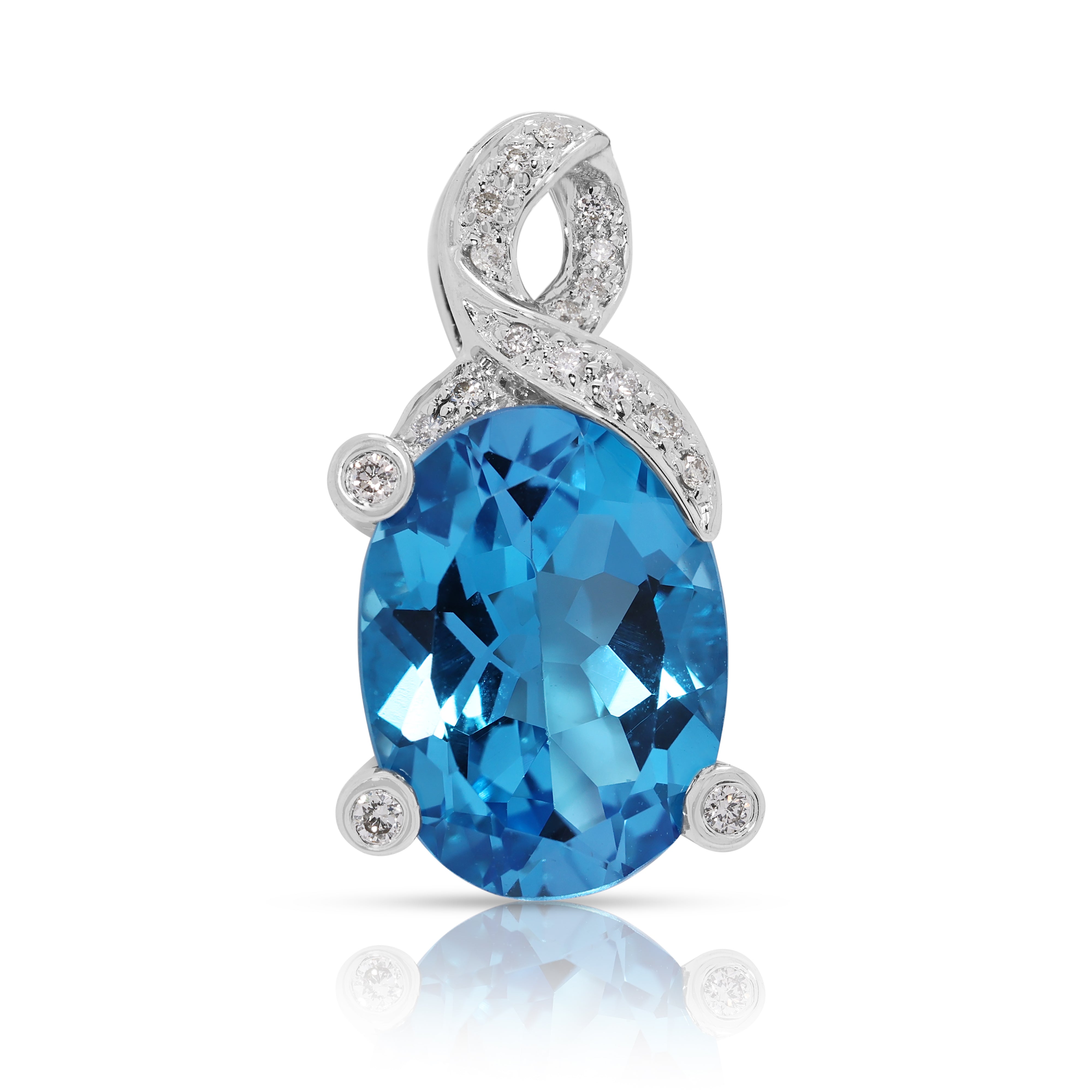 Striking 10.22ct Blue Topaz & Natural Diamond Pendant in 18K White Gold