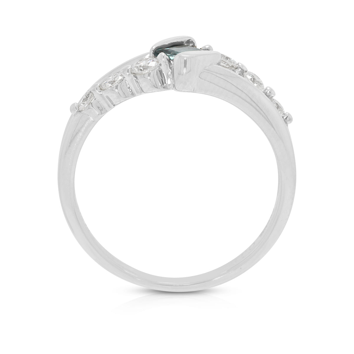 Captivating 0.18ct Princess Green Tourmaline and 0.23ct Natural Diamond Bypass Ring in Platinum