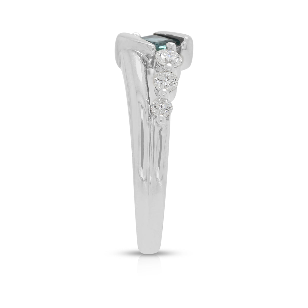 Captivating 0.18ct Princess Green Tourmaline and 0.23ct Natural Diamond Bypass Ring in Platinum