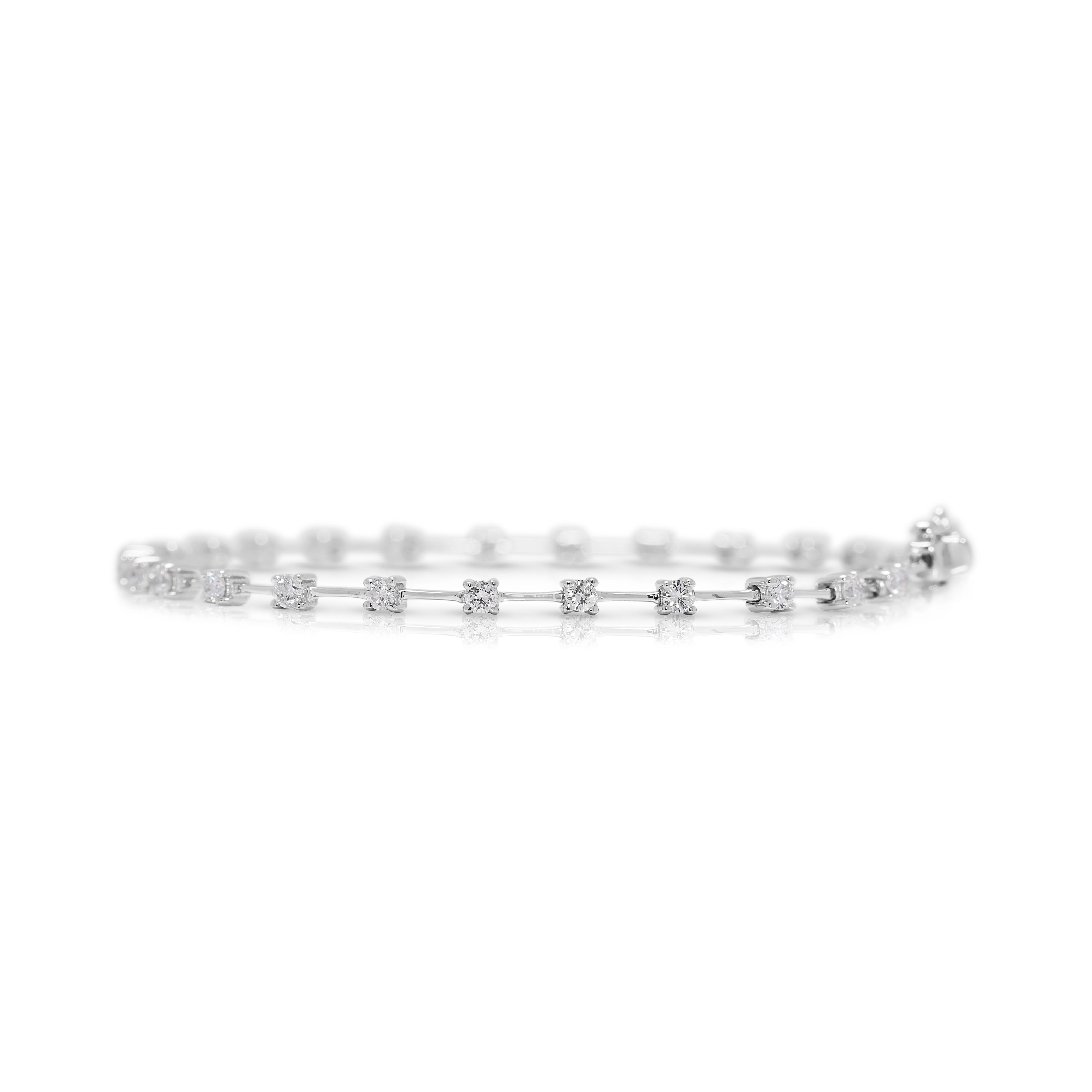 Sparkling 0.81ct Natural Diamond Tennis Bracelet in 18K White Gold